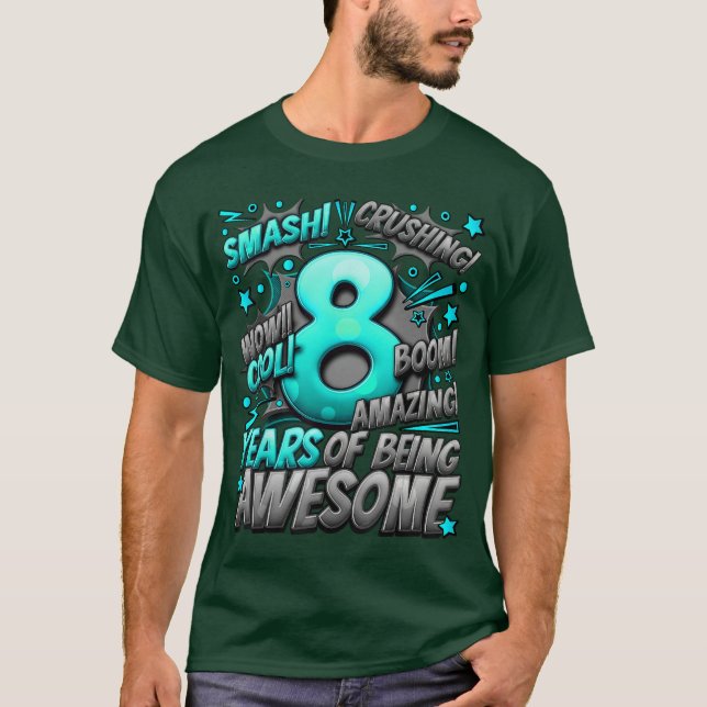 Camiseta Cumpleaños número 8 al estilo cómic Increíble desd (Anverso)