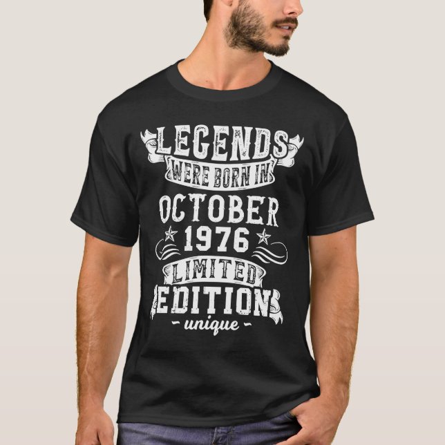 Camiseta Cumpleaños Octubre 1976 Año Leyendas usadas (Anverso)