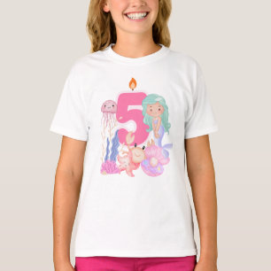 Camiseta Cumpleaños pastel de sirena y criaturas marinas nú