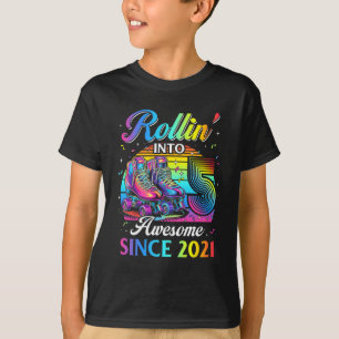 Camiseta Cumpleaños Patinaje en Línea 5ª Niña Rodando En 5