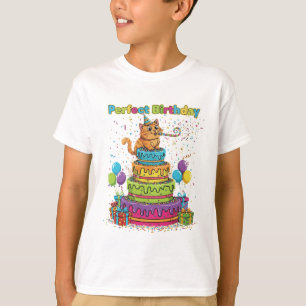 Camiseta Cumpleaños Perfecto Lindo Gato de Dibujos Animados