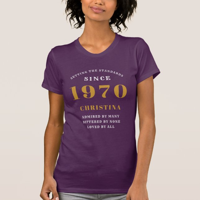 Camiseta Cumpleaños Personalizado 1970 Cute Purple Gold Lad (Anverso)