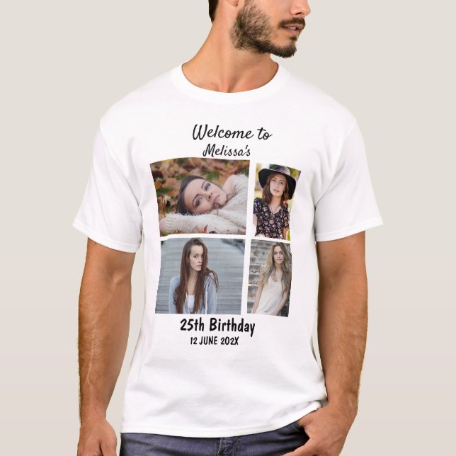 Camiseta Cumpleaños Personalizado 4 Collage de fotos (Anverso)