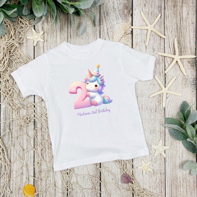 Camiseta Cumpleaños personalizado de Unicornio para niñas d (2nd Birthday Unicorn Toddler Girls Birthday T-shirt)