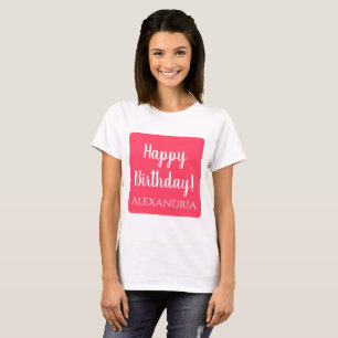 Camiseta Cumpleaños Personalizado Moderno Rosa Feliz Cumple