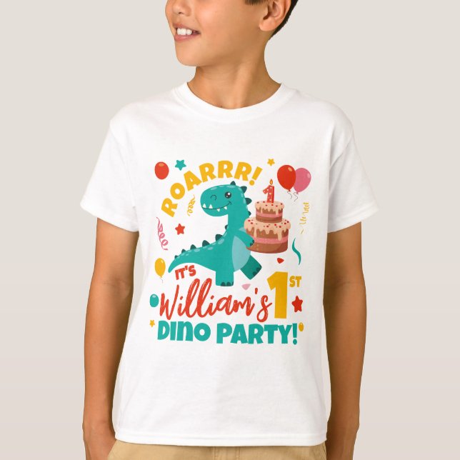 Camiseta Cumpleaños Plano de Dino 1er Colorido (Anverso)