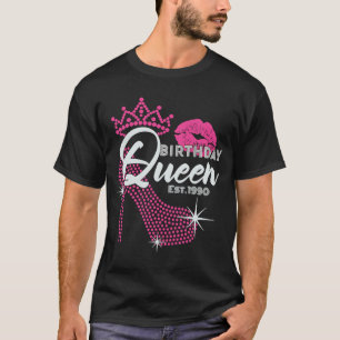 Camiseta Cumpleaños Reina Est 1990 Cute Talón Rosa Cumpleañ