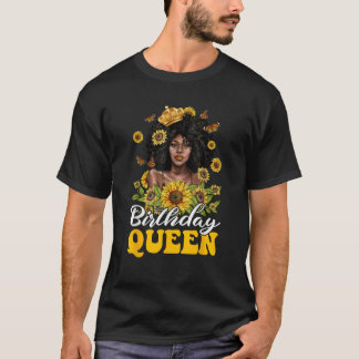 Camiseta Cumpleaños Reina Girasol Afro Americano Afro Bla