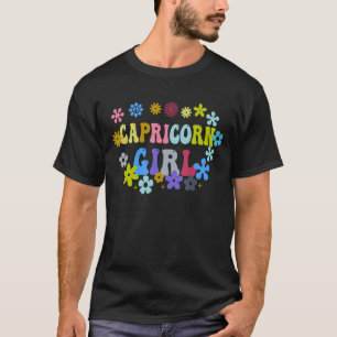 Camiseta Cumpleaños retro 70 Capricornio Chica Zodiac Rótul