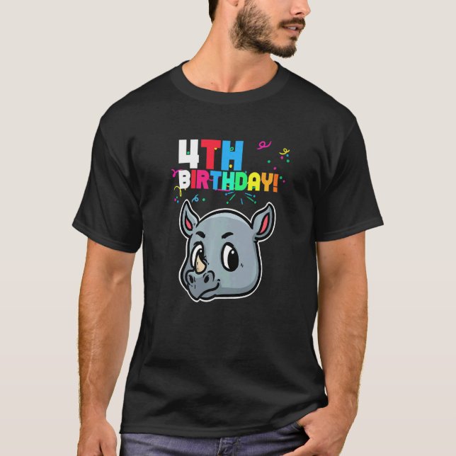 Camiseta Cumpleaños Rhino 4º Día B Niños Cuatro Años (Anverso)