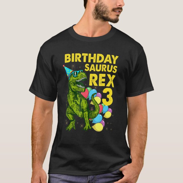 Camiseta Cumpleaños Saurus Rex Dinosaurio T Rex 3 años (Anverso)