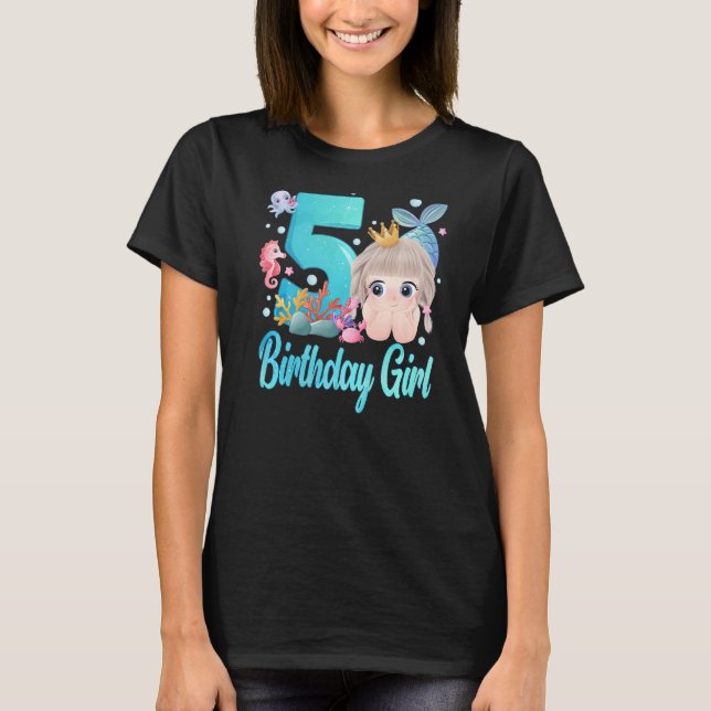 Camiseta Cumpleaños Sirenita 5 años Chica de la sirena 5 añ (Anverso)