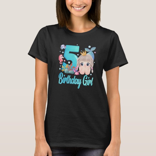 Camiseta Cumpleaños Sirenita 5 años Chica de la sirena 5 añ (Anverso)