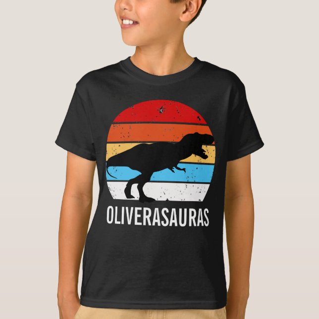 Camiseta Cumpleaños Tee de Dinosaurio Personalizado (Anverso)