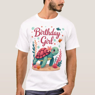 Camiseta Cumpleaños Tema Tortuga Marina Chica Fiesta Cumple