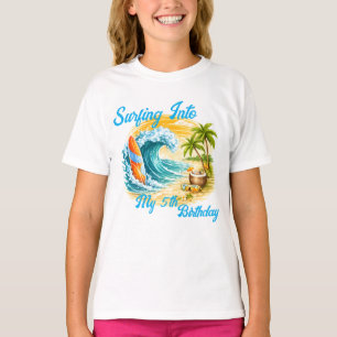 Camiseta Cumpleaños tropical de niño en la playa de surf co