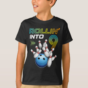 Camiseta Cumpliendo 9 Fiesta de Cumpleaños Retro de Bolos 9