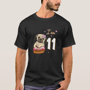 Camiseta Cumplo 11 Años Cumpleaños Linda Adorable Pug Con D