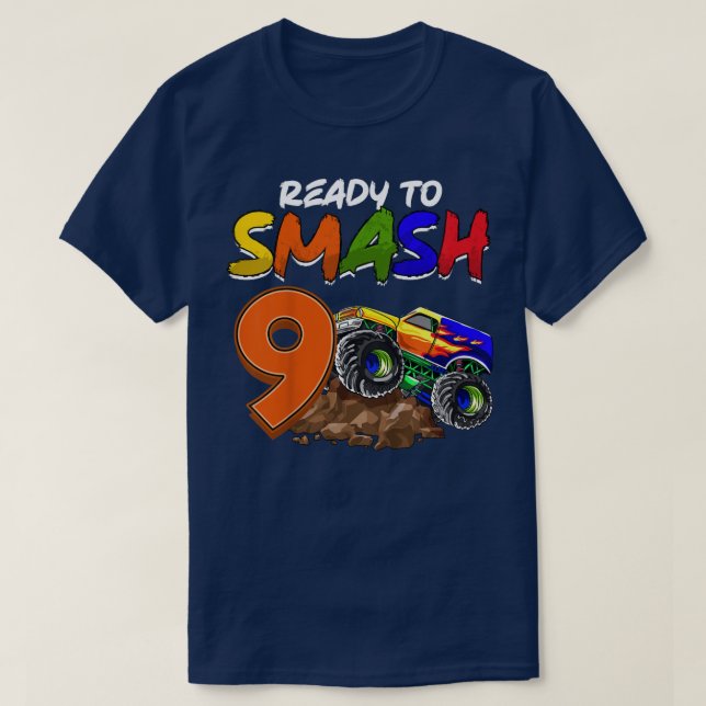 Camiseta Cumplo 9 Monster Truck Fiesta Infantil (Diseño del anverso)