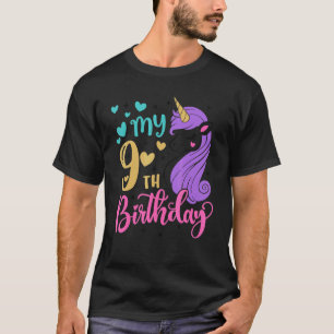 Camiseta Cumplo nueve años Mi cumpleaños Unicornio niña de 