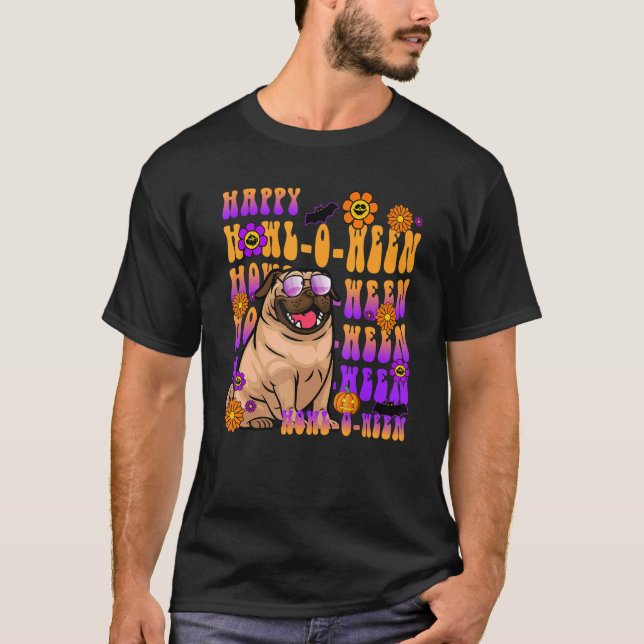 Camiseta Cúmulo retro feliz entre pug Dog Flower Groovy (Anverso)