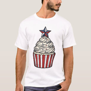 Camiseta Cupcake Patriótico Grabado Vintage Cuatro de Julio