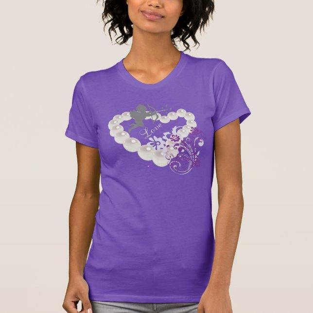 Camiseta Cupid Love Pearls Floral Heart Purple T-Shirt (Anverso)