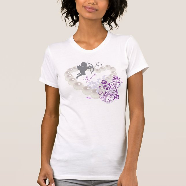 Camiseta Cupid Love Pearls Floral Heart White T-Shirt (Anverso)