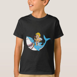 Camiseta Cupid Riding Shark Día de San Valentín Fun Boys Ch