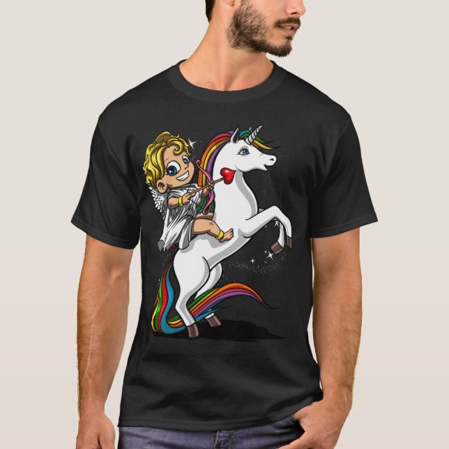 Camiseta Cupid Riding Unicorn Día de San Valentín pareja (Anverso)