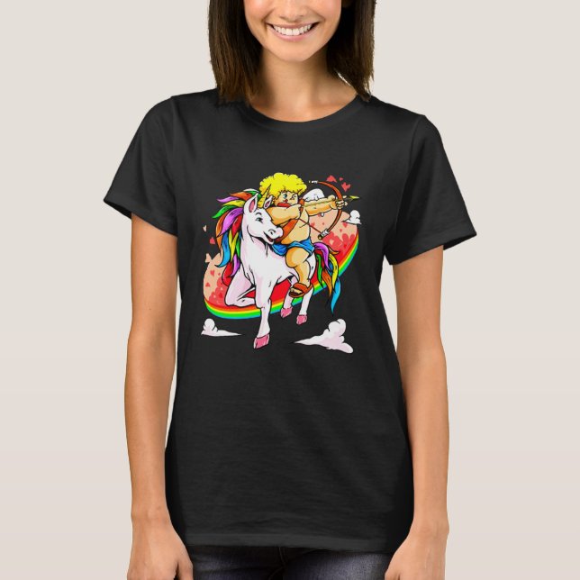 Camiseta Cupid Riding Unicorn Valentine s Day Girls Kids (Anverso)