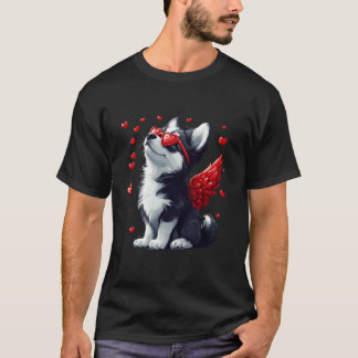 Camiseta Cupido Husky Siberiano Gif Día de San Valentín Ama