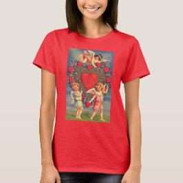 Camiseta Cupidos Vintage y Corazones Rojos de Vacaciones de