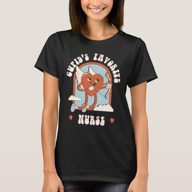 Camiseta Cupid's Favorite Nurse Teacher Cute Groovy (Anverso)
