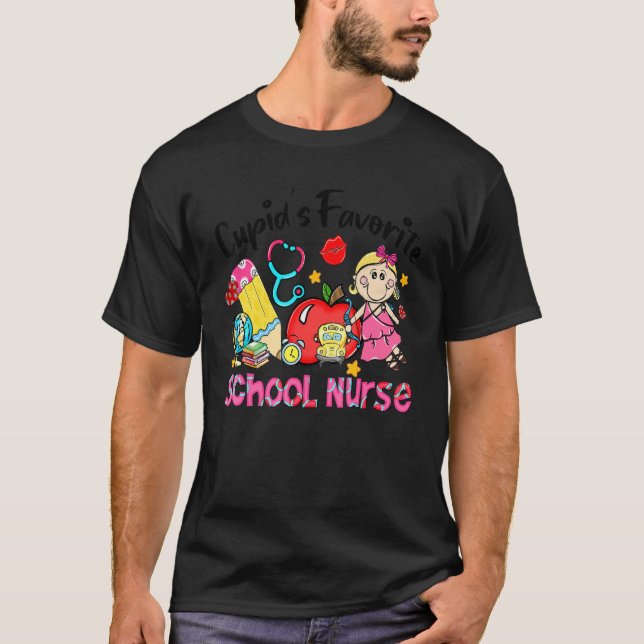 Camiseta Cupid's Favorite School Nurse Apple Cute Cupid Val (Anverso)