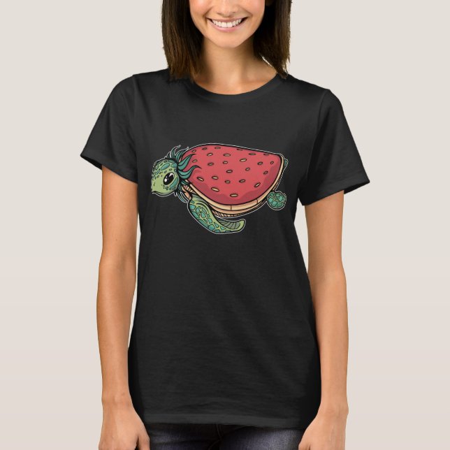 Camiseta Cura de fresa tortuga de mar Adorable Océano anima (Anverso)