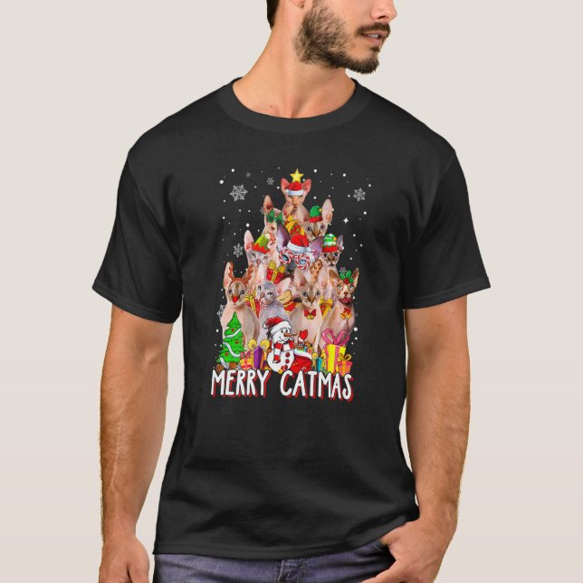 Camiseta Cura Sfinx Cat Merry Catmas Árbol de Navidad Navid (Anverso)
