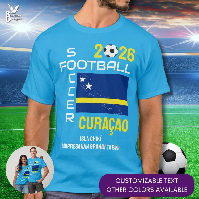 Camiseta CURAÇAO KORSOU CURACAO Football Soccer 2026 (Patriotic CURAÇAO KORSOU Football Soccer shirt with CUSTOMIZABLE 2026 and text. Giantslayers loading)