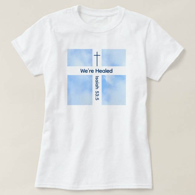 Camiseta Curación de la Biblia de la Cruz Cristiana Azul Cl (Diseño del anverso)