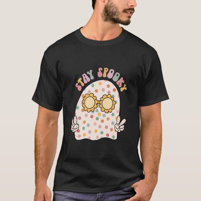 Camiseta Curado Ghost Hippie Stay Spooky Groovy Halloween (Anverso)