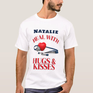 Camiseta Curar con estetoscopio de abrazos y besos de Médic