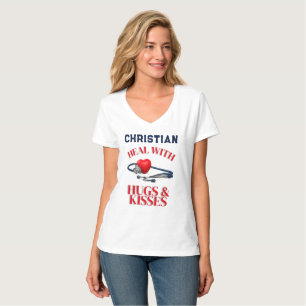 Camiseta Curar con estetoscopio de abrazos y besos de Médic