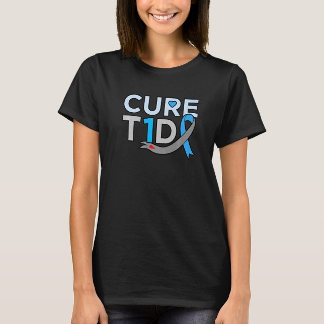 Camiseta Cure T1D Conciencia sobre la diabetes Cinta azul d (Anverso)