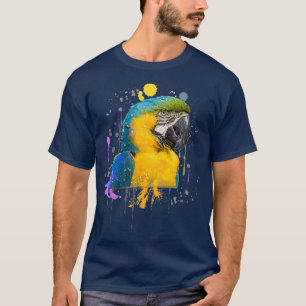 Camiseta Curiosa Acuarela Azul Y Oro Pájaro Loro De Macao