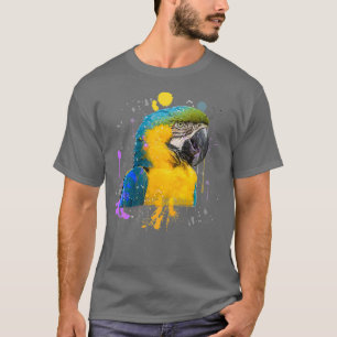 Camiseta Curiosa Acuarela Azul Y Oro Pájaro Loro De Macao