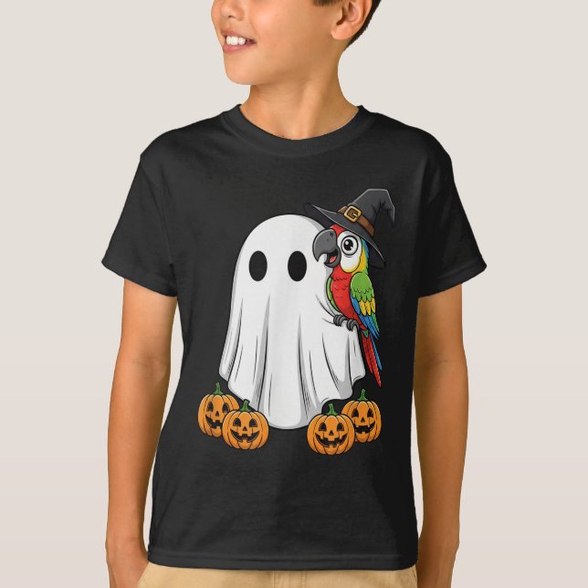 Camiseta Curiosa calabaza de loro fantasma Halloween niños  (Anverso)