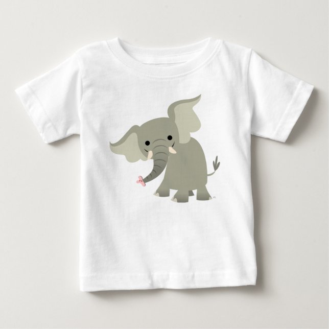 Camiseta curiosa del bebé del elefante del dibujo (Anverso)