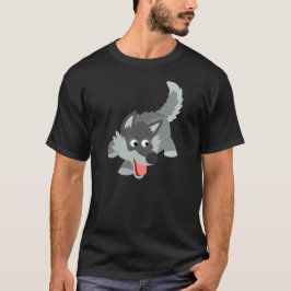 Camiseta curiosa linda del lobo del dibujo animado