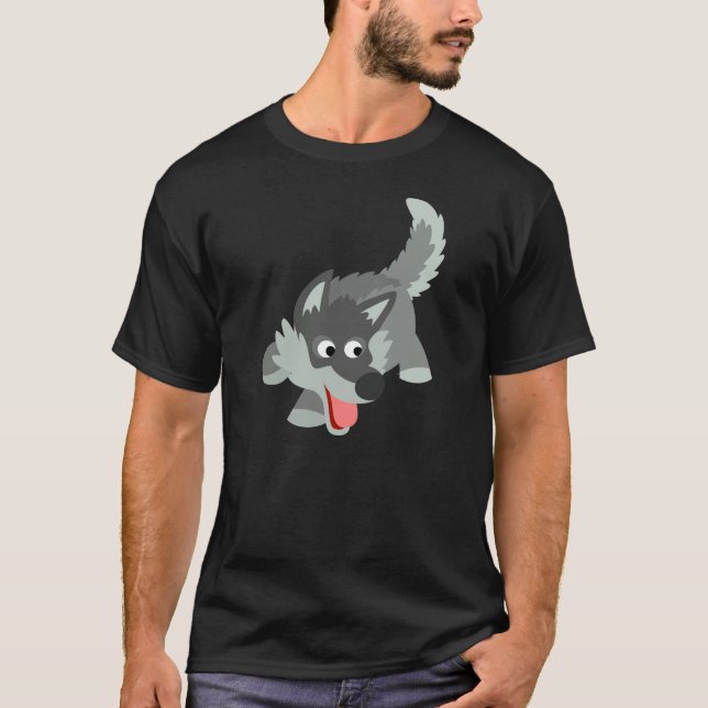 Camiseta curiosa linda del lobo del dibujo animado (Anverso)