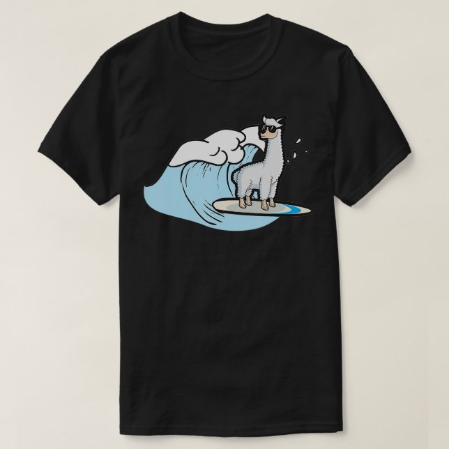 Camiseta Curiosa Llama Surfing Riendo Waves Alpaca Anima (Diseño del anverso)